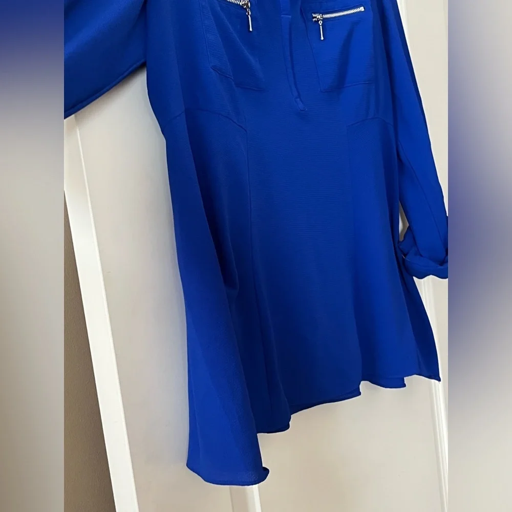 Rafaella Elegant Royal Blue Women's Blouse Roll Up Sleeves Size Large - Picture 6 of 16